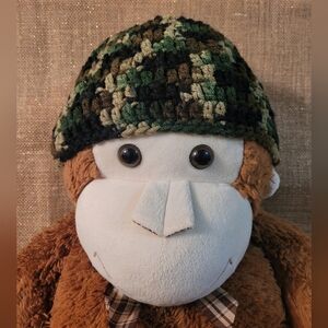 Knit Beanie Cap Green Camo ~  Handmade ~ Men's Women's Unisex ~ Fall, Winter Hat